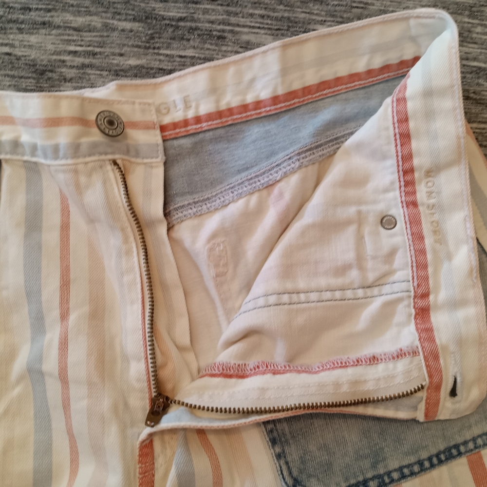 American Eagle | Striped Patchwork Mom Shorts Red… - image 3